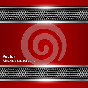 Technological abstract background metallic red banner.