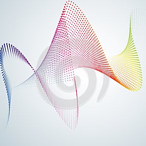 Technological background with a line in the waveform Abstract smooth curved lines from dots halftone rainbow Design element