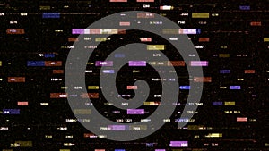Technological background with slow motion of rectangles surrounded by numeric data, seamless loop. Animation. Abstract