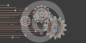 Technological background .Technical drawing of gears .Rotating mechanism of round parts .Machine technology. Vector illustration.
