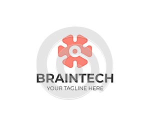 Technological brain logo template. Brain and circuit vector design