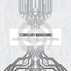 Technological circuit background, concept design, space for text. Printed circuit board. Electronic computer technology, digital