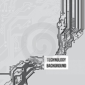 Technological circuit background, concept design, space for text. Printed circuit board. Electronic computer technology, digital