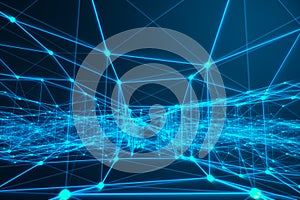 Technological connection futuristic shape, blue dot network, abstract background, blue background, Concept of Network photo