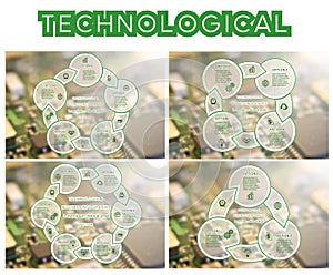 Technological Cyclic process With Text Areas 3 4 5 6 Positions. Set of templates Infograpchics