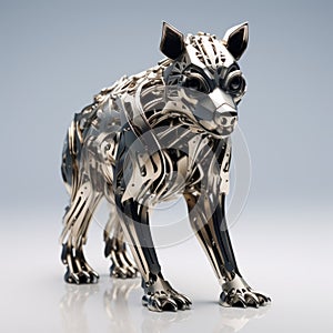 Technological Design: High Detailed Silver Wolf Metal Sculpture