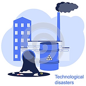 Technological disaster, technological contamination concept. Vector illustration