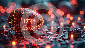 Technological Easter: Easter Eggs with Easter Greetings and Printed Circuit Boards, Symbol of Progress and Technological Future