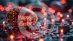 Technological Easter: Easter Eggs with Easter Greetings and Printed Circuit Boards, Symbol of Progress and Technological Future photo