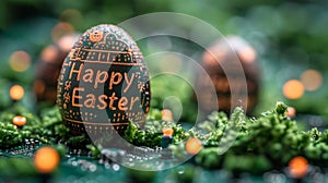 Technological Easter: Easter Eggs with Easter Greetings and Printed Circuit Boards, Symbol of Progress and Technological Future photo