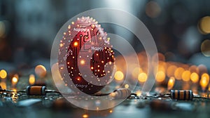 Technological Easter: Easter Eggs with Easter Greetings and Printed Circuit Boards, Symbol of Progress and Technological Future photo