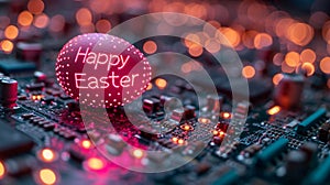 Technological Easter: Easter Eggs with Easter Greetings and Printed Circuit Boards, Symbol of Progress and Technological Future photo