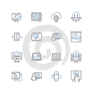 Technological economy line icons collection. Automation, G, Artificialintelligence, Big data, Cloud, Cryptocurrency