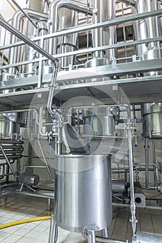 Technological equipment in modern dairy facilities.Production of dairy products. Plant, factory in operating mode. Automation of