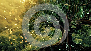 Technological Evolution - Tree with Circuit Board Pattern