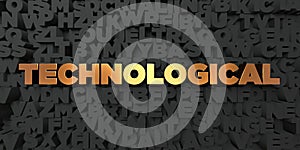Technological - Gold text on black background - 3D rendered royalty free stock picture