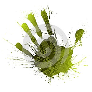 Technological green splatter handprint