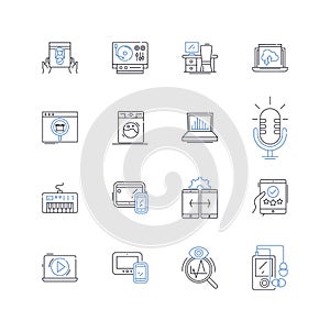 Technological Mechanisms line icons collection. Automation, Robotics, Nanotechnology, D Printing, Artificial photo
