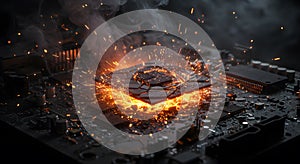 Technological Meltdown: Overheating CPU on Circuit Board