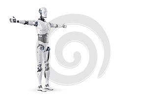 Technological modern robot full body robot isolated on white background, photorealism. Neural networks and Artificial intelligence