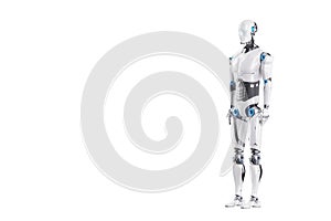 Technological modern robot full body robot isolated on white background, photorealism. Neural networks and Artificial intelligence