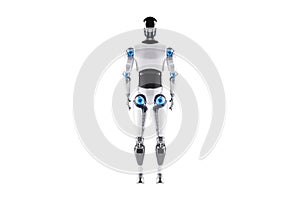 Technological modern robot full body robot isolated on white background, photorealism. Neural networks and Artificial intelligence