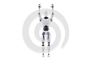 Technological modern robot full body robot isolated on white background, photorealism. Neural networks and Artificial intelligence