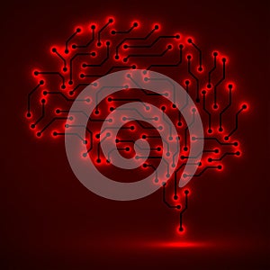 Technological neon brain. Circuit board