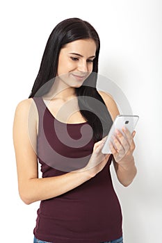 Technological people. Asian young woman using smartphone