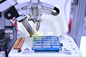 Technological process of assembly chip components on pcb board at industrial