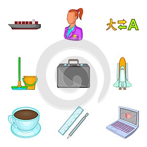 Technological process icons set, cartoon style