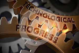 Technological Progress on Golden Gears. 3D Illustration.