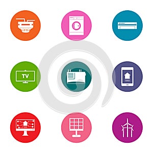 Technological progressiveness icons set, flat style
