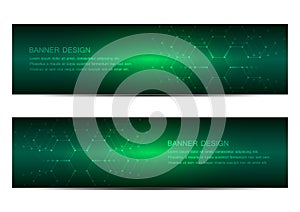 Technological and scientific banners with hexagonal molecule. Geometric abstract background. Science, technology or