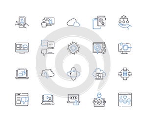 Technological sector line icons collection. Innovation, Automation, Robotics, Artificial Intelligence AI, Augmented
