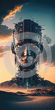 Technological Singularityi Surpasses Human Intelligen Mobile Wallpaper. Generative AI