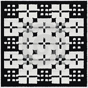 Technological Symmetry: Knitted Black And White Blanket With Conceptual Embroideries