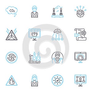 Technological Workshop linear icons set. Innovation, Creativity, Coding, Robotics, Design, Digital, Prototyping line