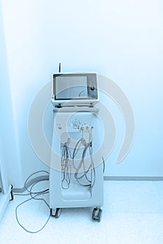 Technologically advanced equipment in CT or MRI Scan room. Modern hospital laboratory. Interior of radiography