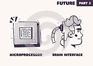 Technologies of the future. Retro icon set. Flat vector illustration
