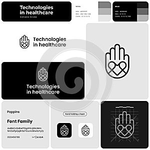 Technologies in healthcare monochrome template with logo