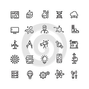 Technologies and science vector line icons