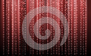 Technology abstract background, matrix style, red color, falling numbers. Digital binary data flow dust on screen