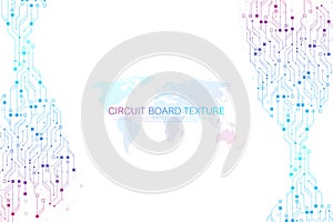 Technology abstract circuit board texture background. High-tech futuristic circuit board banner wallpaper. Digital data