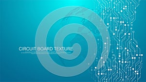 Technology abstract circuit board texture background. High-tech futuristic circuit board banner wallpaper. Digital data