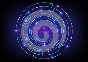 Technology abstract electronic circuit circle glowing gradient color point of light at the end of the line