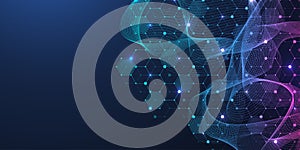 Technology abstract lines and dots connect background with hexagons. Hexagons connection digital data and big data