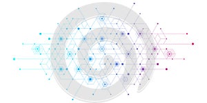 Technology abstract lines and dots connect background with hexagons. Hexagons connection digital data and big data