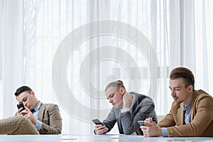 Technology addiction business men phone idle