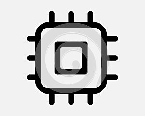 Computer Chip Outline Icon Data AI Tech Microchip Line Symbol Hardware Circuit System Electrical Engineering CPU GPU